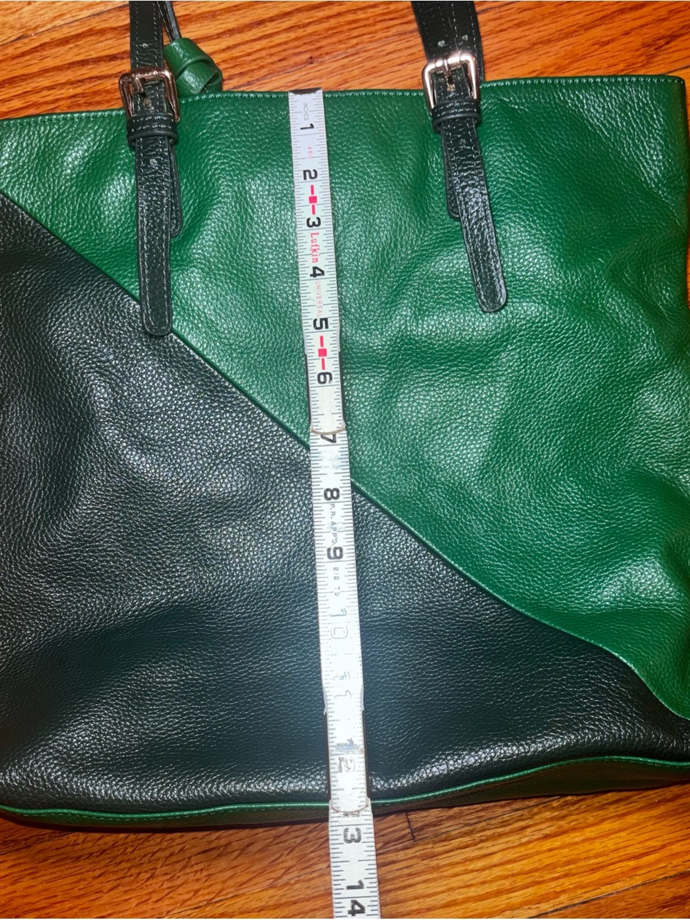 Michelle Vale Leather Green Black Colorblock Shoulder Bag Removable Zip Pouch - Picture 7 of 9